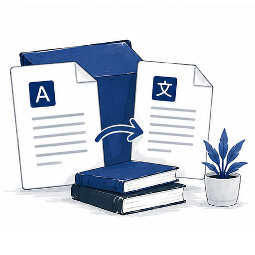 Document translation icon: a page being translated from one language into another